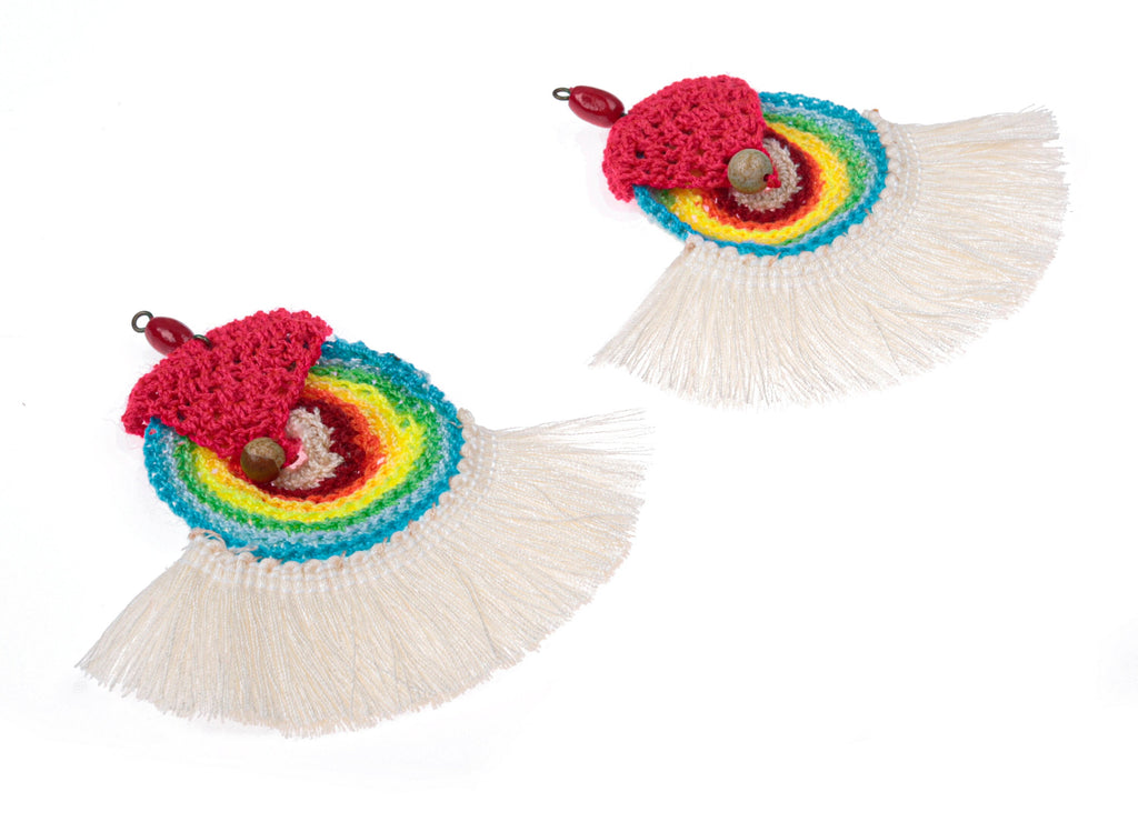 Crochet Tassel Earrings - Knit Weaving Tassel Earrings - Crochet Pendant - Boho Tassel Earrings - Boho Charms - 83.1x77.78x5.97mm - TS1083 - DOMEDBAZAAR