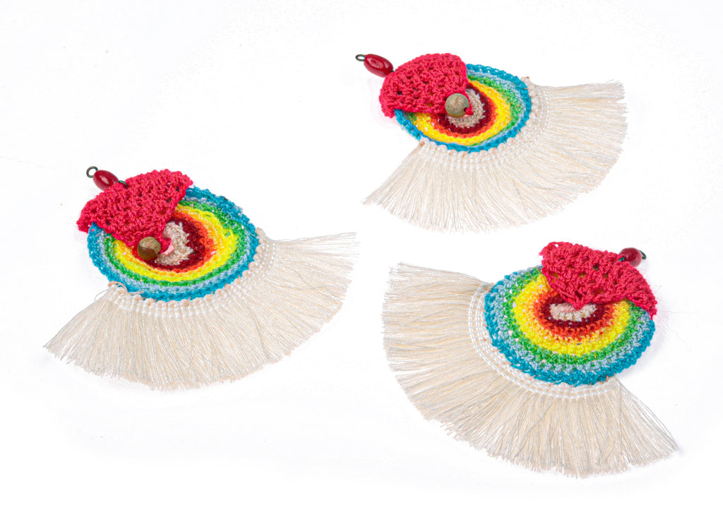 Crochet Tassel Earrings - Knit Weaving Tassel Earrings - Crochet Pendant - Boho Tassel Earrings - Boho Charms - 83.1x77.78x5.97mm - TS1083 - DOMEDBAZAAR