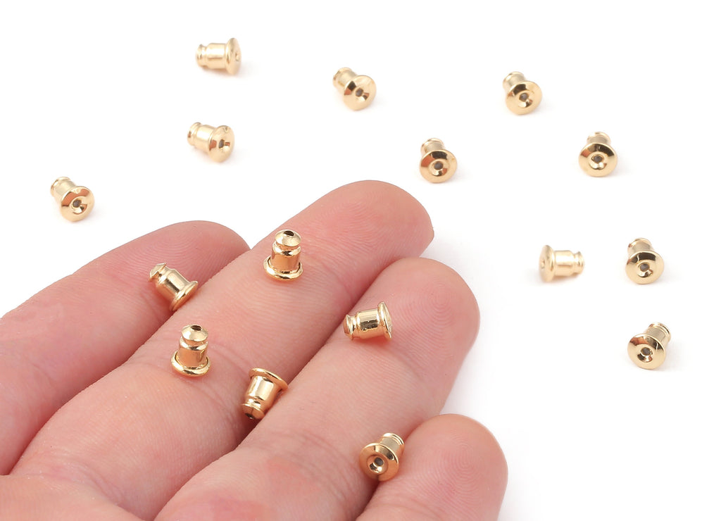Brass Earring Stopper With Rubber - Ear Nuts & Ear Wire Backs - 18K Real Gold Plated Brass - Jewelry Supplies - 5.98x5.06mm - RGP1197 - DOMEDBAZAAR