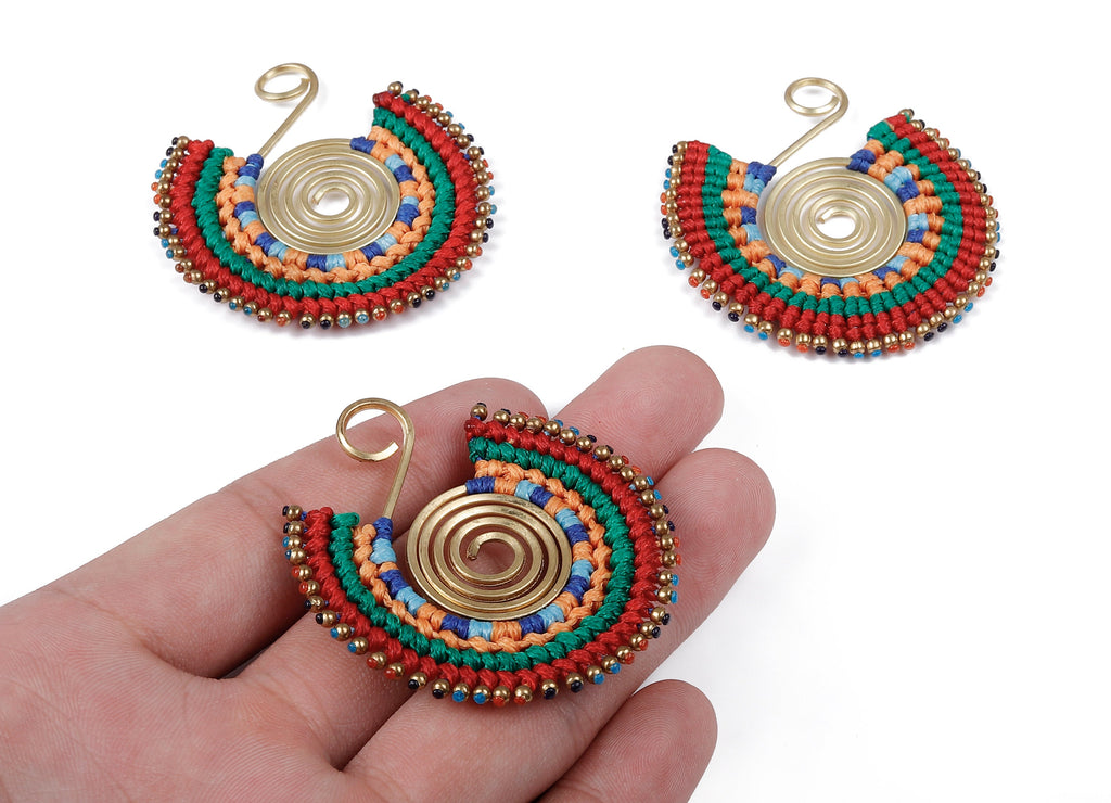 Fan Tassel Brass Charms - Tassel earring pendant with Beads - Fan Earrings Accessories - Jewelry Supplies - 47.39x47.14x2.94mm - TS1120 - DOMEDBAZAAR