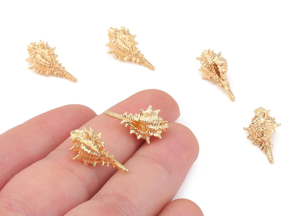 Brass Whelk Seashell Charms - Brass Conch Shell Pendant - 18K Real Gold Plated Brass - Jewelry Supplies - 20.1x12.69mm - RGP1087 - DOMEDBAZAAR