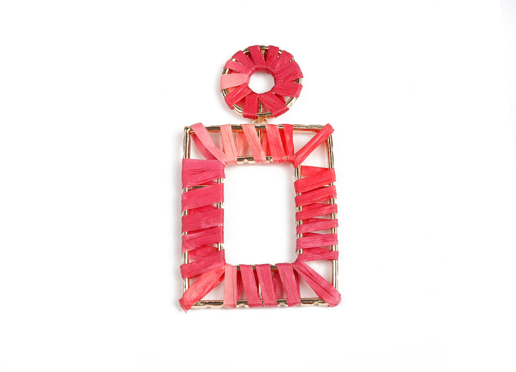 Natural Raffia Rectangle Earring Stud - Alloy Rectangle Earring Post - Rectangle Earring Post Stud - 71x39.5x2.37mm - RS1057A - DOMEDBAZAAR
