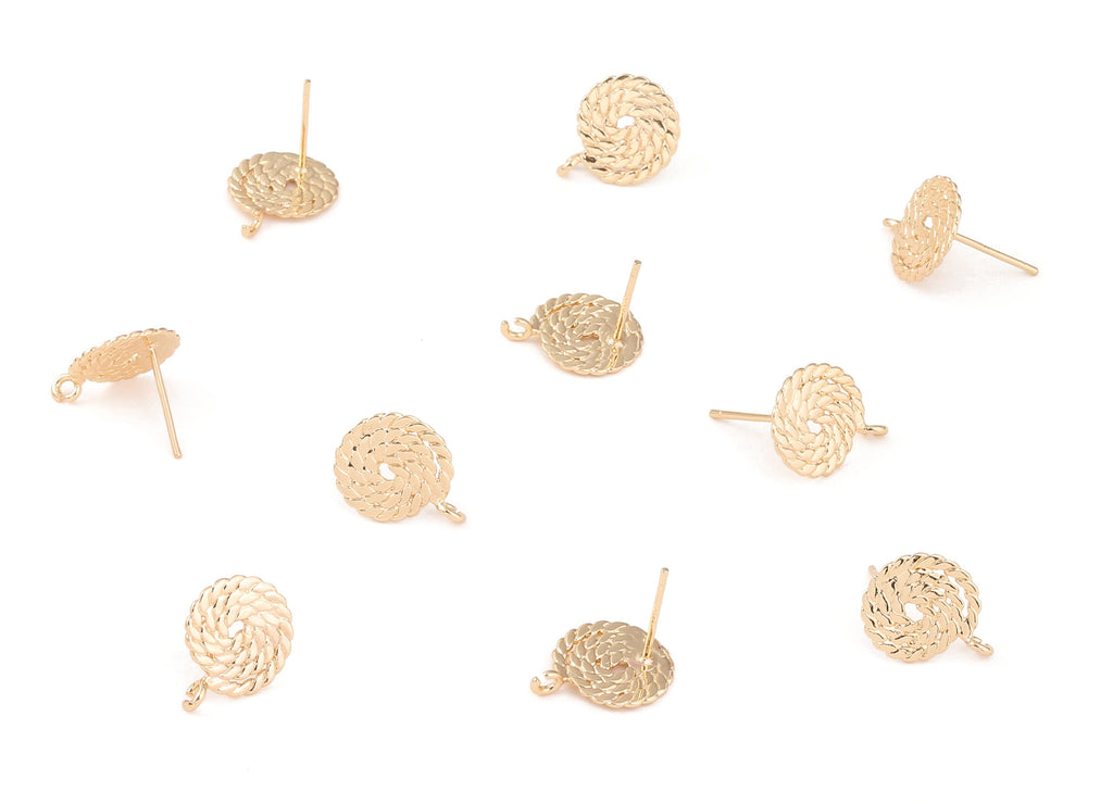 Brass Rope Earring Posts - Brass Rope Earring Stud - 18K Real Gold Plated Brass Stud - Jewelry Supplies  - 14.76x1.41x0.84mm - RGP1211 - DOMEDBAZAAR