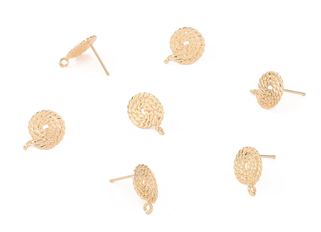 Brass Rope Earring Posts - Brass Rope Earring Stud - 18K Real Gold Plated Brass Stud - Jewelry Supplies  - 14.76x1.41x0.84mm - RGP1211 - DOMEDBAZAAR