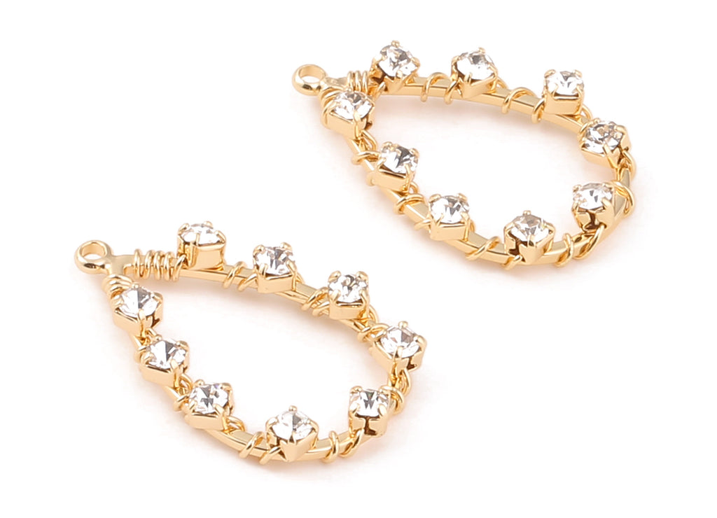 Brass Drop Earring Charms - Zircon Pendant With Wire - 18K Real Gold Plated Brass - Jewelry Supplies - 25.63x16.27mm - RGP1176 - DOMEDBAZAAR