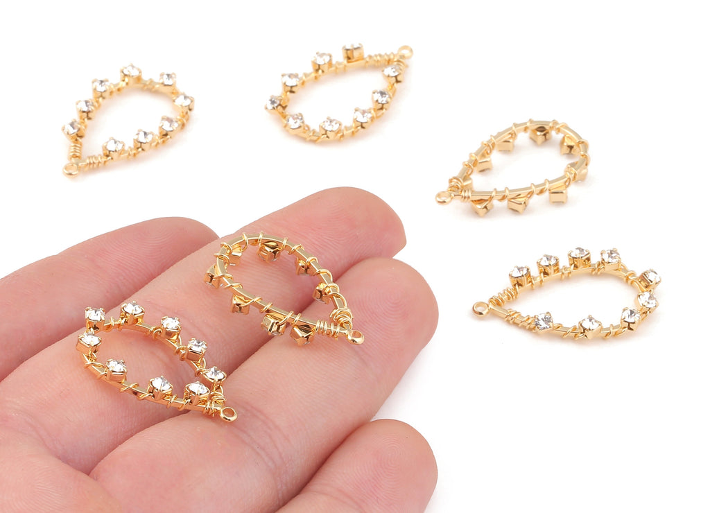 Brass Drop Earring Charms - Zircon Pendant With Wire - 18K Real Gold Plated Brass - Jewelry Supplies - 25.63x16.27mm - RGP1176 - DOMEDBAZAAR