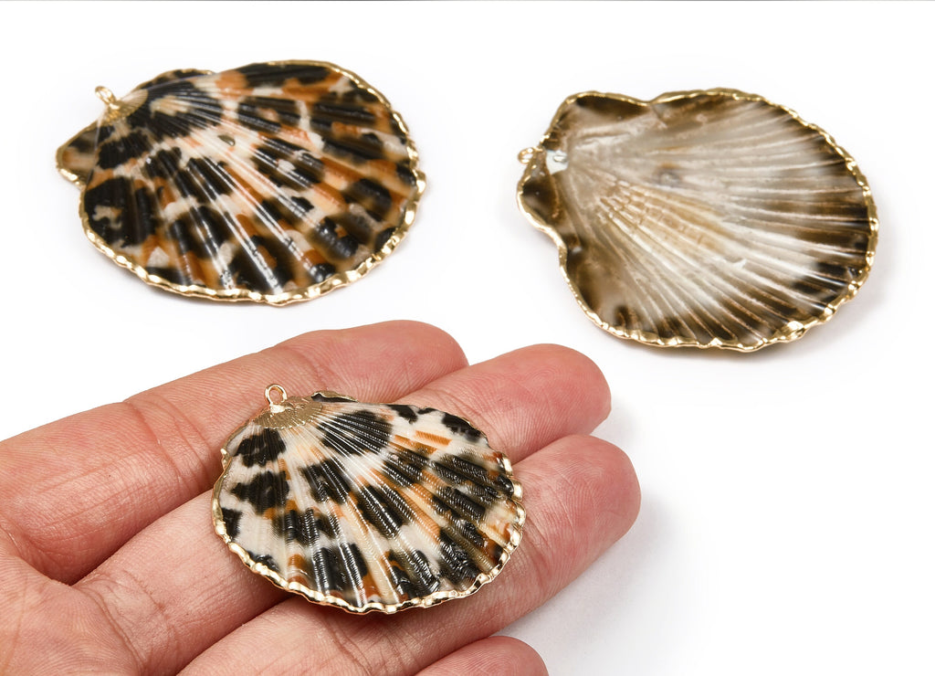 Mussel Shell Charms - Seashell Earrings and Pendant - Gold Tone Plated Earrings - 1 Hole - 50.32x48.7x2.15mm - SF1011A - DOMEDBAZAAR