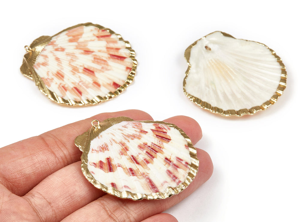 Mussel Shell Charms - Seashell Earrings and Pendant - Gold Tone Plated Earrings - 1 Hole - 48.01x47.34x1.47mm - SF1088 - DOMEDBAZAAR