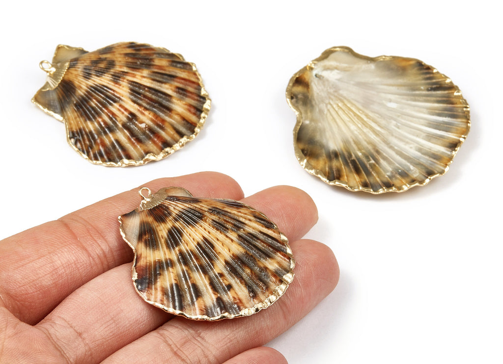 Mussel Shell Charms - Seashell Earrings and Pendant - Gold Tone Plated Earrings - 1 Hole - 50.32x48.7x2.15mm - SF1011D - DOMEDBAZAAR