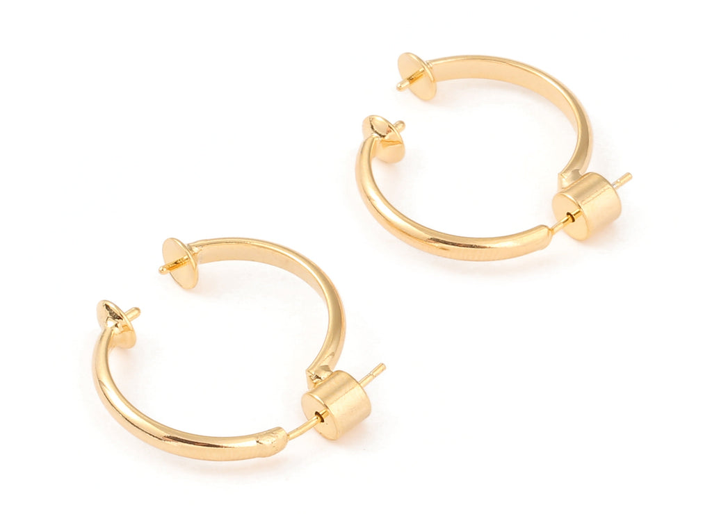 Brass Ear Wire Earing Post - Brass Earing Stud For Pearl - 18K Real Gold Plated Brass Stud - Jewelry Supplies - 27.88x21.63mm - RGP1056 - DOMEDBAZAAR