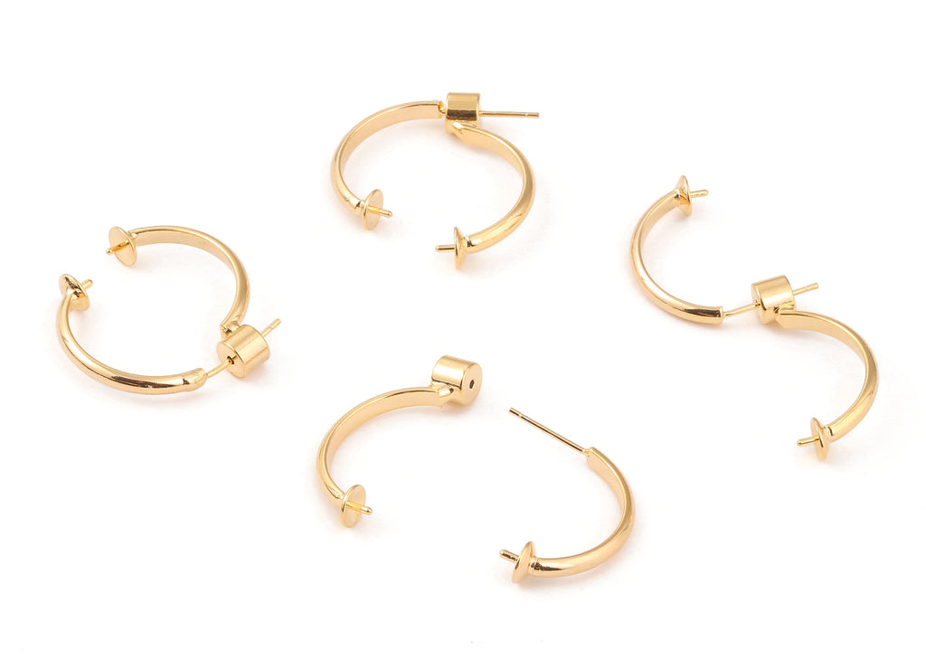 Brass Ear Wire Earing Post - Brass Earing Stud For Pearl - 18K Real Gold Plated Brass Stud - Jewelry Supplies - 27.88x21.63mm - RGP1056 - DOMEDBAZAAR