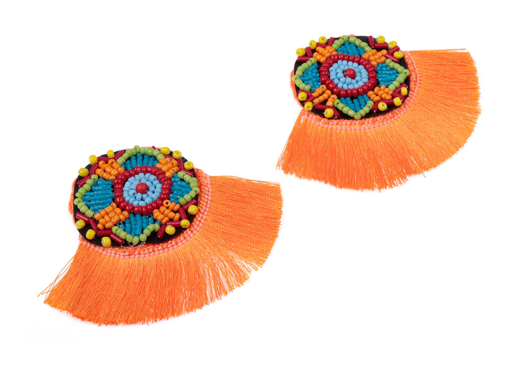 Fan Tassel Earring Charms With Glass Beads - Silky Tassel Pendant - Fan Ring Earrings Accessories - 86.08x65.95x5.48mm - TS1099 - DOMEDBAZAAR