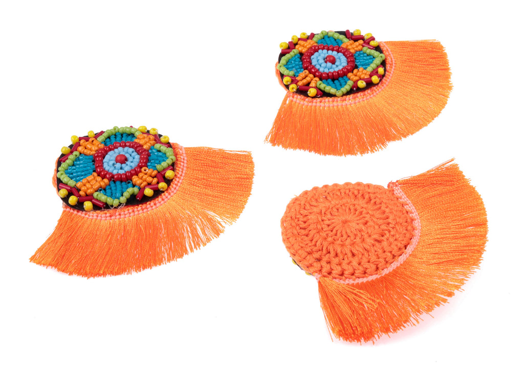 Fan Tassel Earring Charms With Glass Beads - Silky Tassel Pendant - Fan Ring Earrings Accessories - 86.08x65.95x5.48mm - TS1099 - DOMEDBAZAAR
