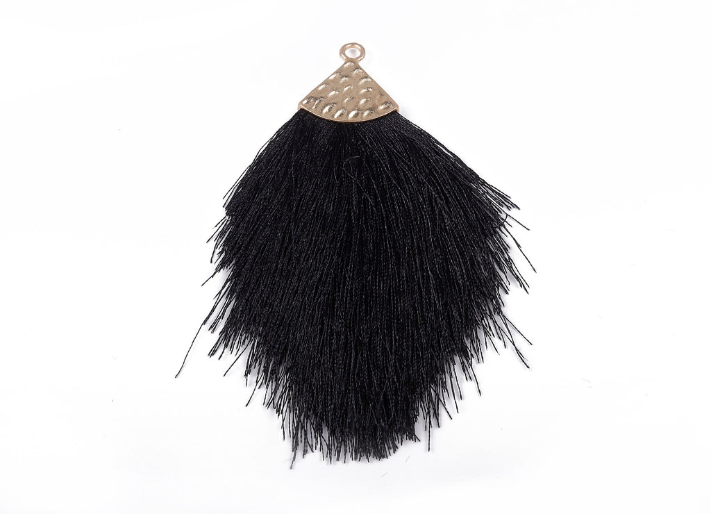 Tassel Earring Charms - Tassel Pendant - Puffy Tassel with Alloy Cap - Tassel Findings - Boho Charms - 96.86x57.69mm - TS1094 - DOMEDBAZAAR