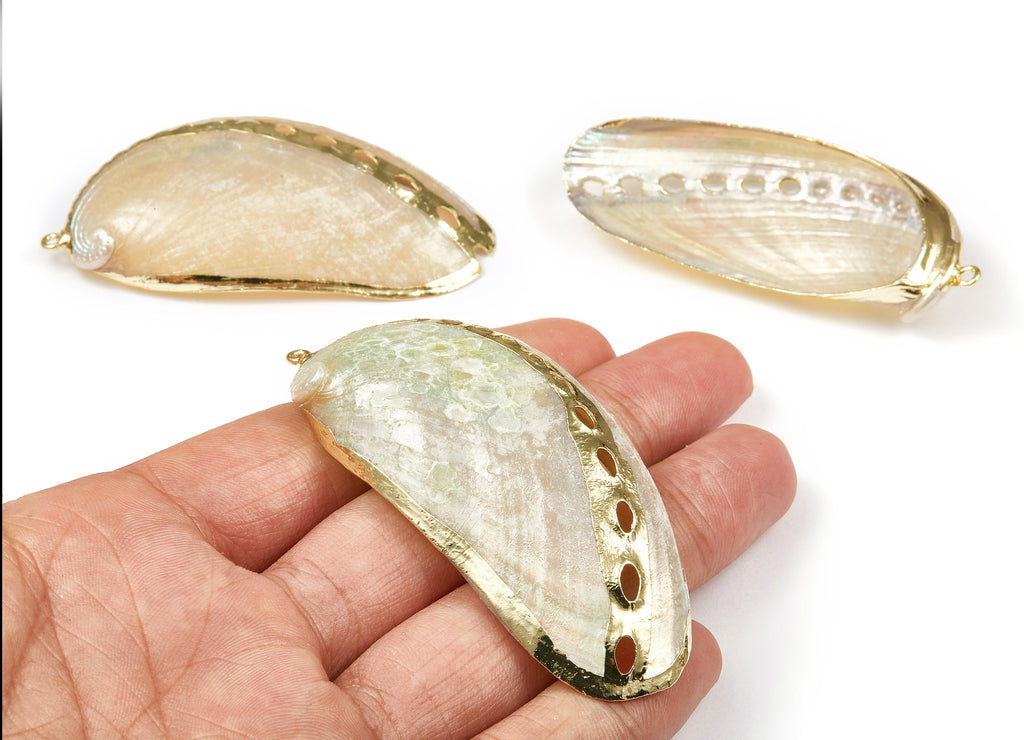 Mussel Shell Charms - Seashell Pendant - Gold Tone Plated Earrings - Natural Seashell - 1 Hole - 76.24 x32.92x0.78mm - SF1097 - DOMEDBAZAAR