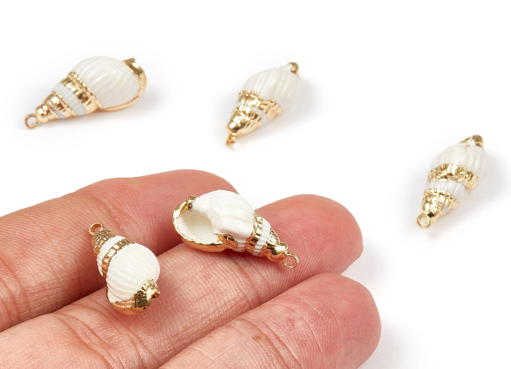 Whelk Seashell Charms - Seashell Pendant - Gold Tone Plated Earrings - Natural Seashell - 1 Hole - 20.58x10.85 - SF1101 - DOMEDBAZAAR