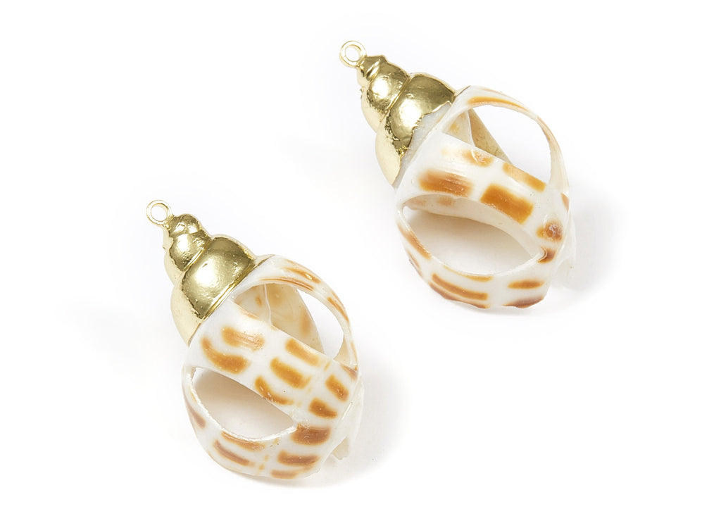 Open Whelk Charms - Whelk Seashell Earrings - Cut Open Seashell Pendant - Natural Seashell Earrings - 1 Hole - 28.92x18.28 - SF1099 - DOMEDBAZAAR