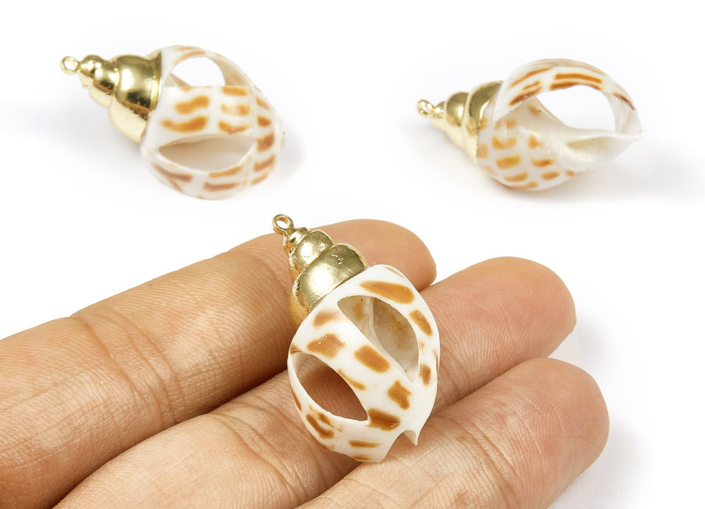 Open Whelk Charms - Whelk Seashell Earrings - Cut Open Seashell Pendant - Natural Seashell Earrings - 1 Hole - 28.92x18.28 - SF1099 - DOMEDBAZAAR