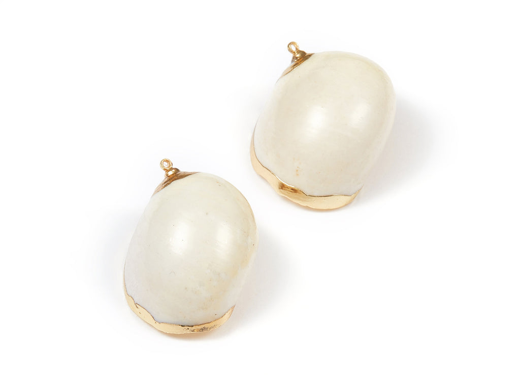 Whelk Seashell Charms - Seashell Earrings and Pendant - Gold Tone Plated Earrings - Natural Seashell - 1 Hole - 37.64x34.69xmm - SF1078 - DOMEDBAZAAR
