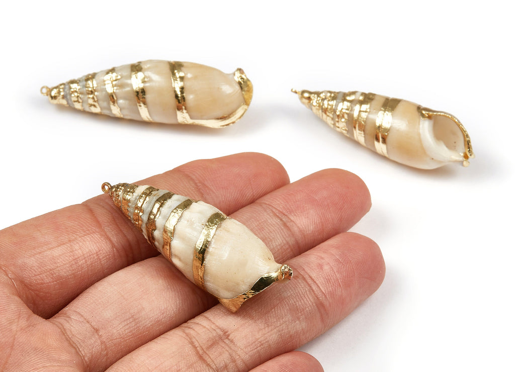 Whelk Seashell Charms - Whelk Shell Pendant - Natural Seashell Earrings - 1 Hole - 43.13x13.94x13.9mm - SF1067 - DOMEDBAZAAR