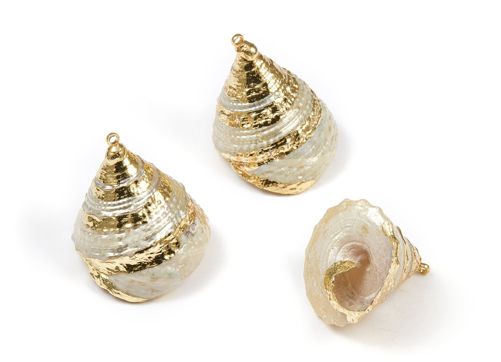 Cone Seashell Charms - Whelk Seashell Pendant - Natural Seashell Earrings - 1 Hole - 23.21x28.74x22.7mm - SF1072 - DOMEDBAZAAR
