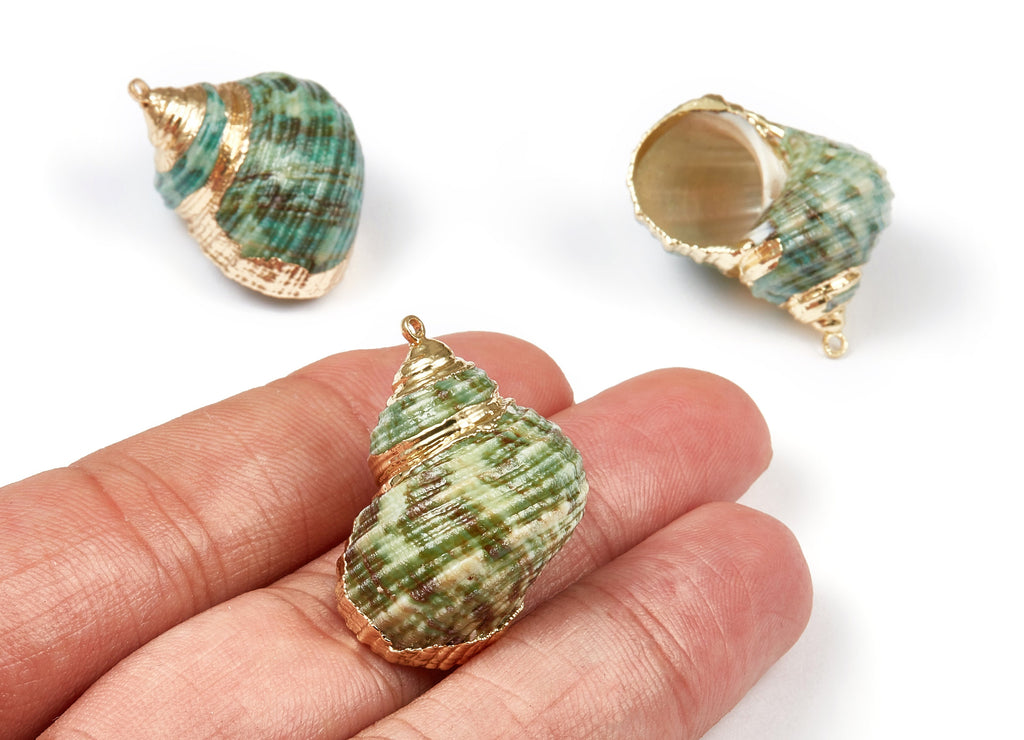 Whelk Seashell Charms - Whelk Shell Pendant - Natural Seashell Earrings - 1 Hole - 27.6x21.72x14.4mm - SF1073 - DOMEDBAZAAR