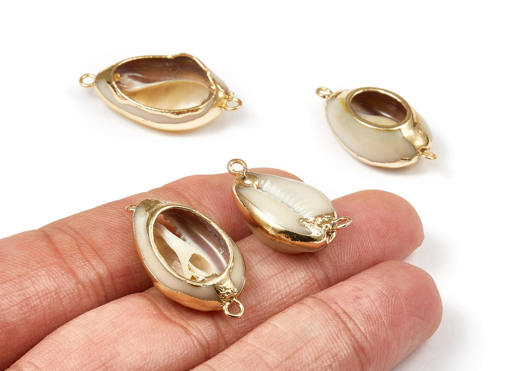 Open Cowrie Connectors - Cut Open Mussel Seashell Pendant - Natural Seashell Earrings - 2 Holes - 24.57x12.58x8.15mm - SF1023 - DOMEDBAZAAR