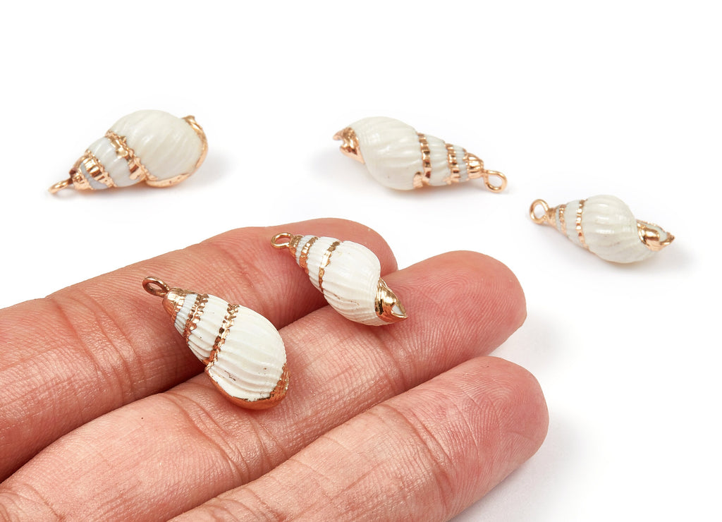 Whelk Seashell Charms - Natural Seashell Earrings and Pendant - Gold Tone Plated Earrings - 1 Hole - 23.6x10.58x9.21mm - SF1028 - DOMEDBAZAAR