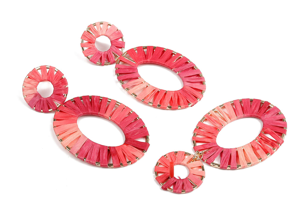 Natural Raffia Oval Earring Stud - Alloy Oval Earring Post - Oval Earring Post Stud - Jewelry Supplies - 92.5x48.2x2.53mm - RS1056A - DOMEDBAZAAR