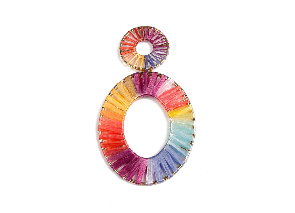 Natural Raffia Oval Earring Stud - Alloy Oval Earring Post - Oval Earring Post Stud - Jewelry Supplies - 92.5x48.2x2.53mm -  RS1056C - DOMEDBAZAAR