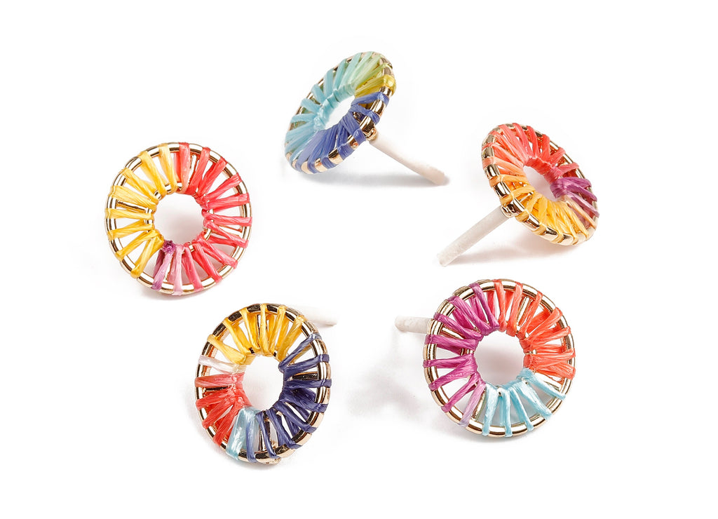 Natural Raffia Circle Earring Stud - Alloy Circle Earring Post - Circle Earring Post Stud - Earring Accessories - 21.8x21.8x2.57mm - RS1059 - DOMEDBAZAAR