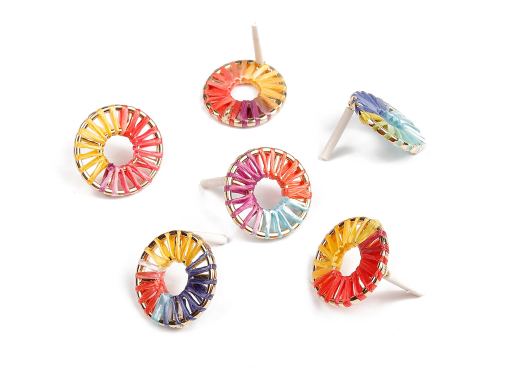 Natural Raffia Circle Earring Stud - Alloy Circle Earring Post - Circle Earring Post Stud - Earring Accessories - 21.8x21.8x2.57mm - RS1059 - DOMEDBAZAAR