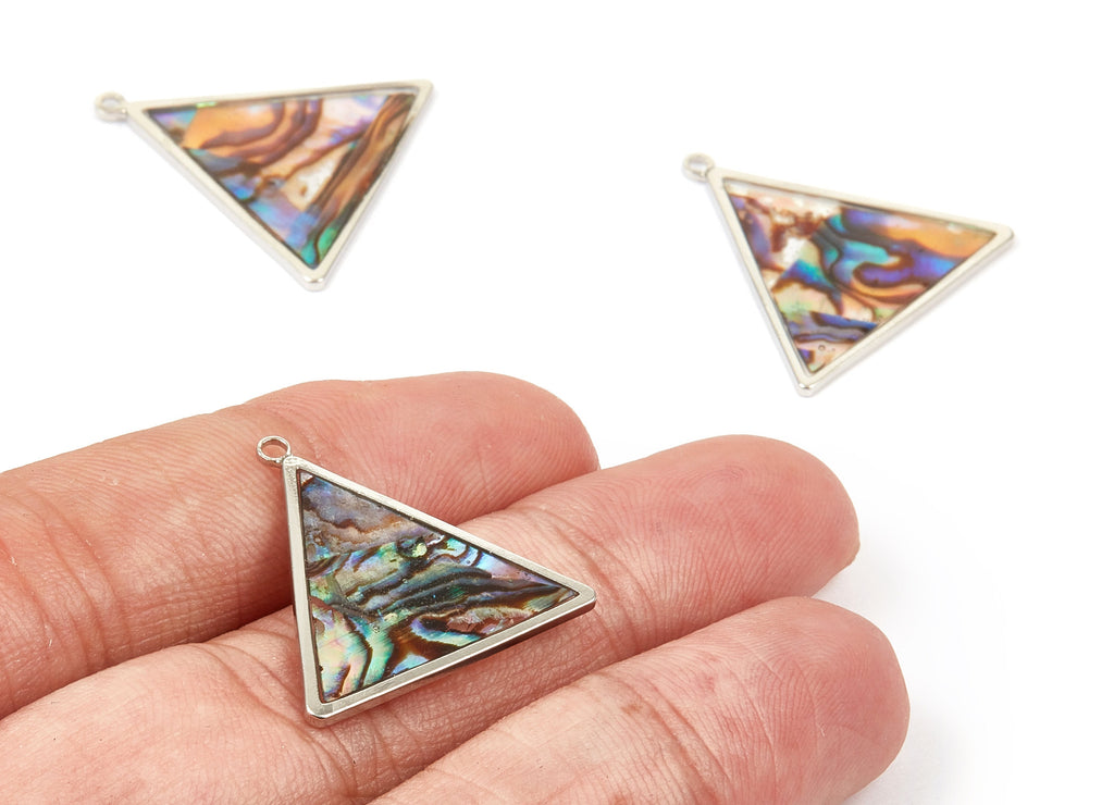 Abalone Shell Triangle Charms - Natural Abalone Shell Triangle Earrings - Abalone Shell Necklace Pendant - 24.65x24.14x1.19mm - SF1113 - DOMEDBAZAAR