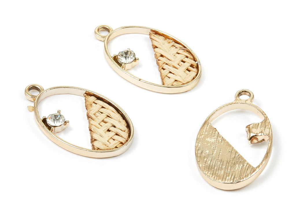 Handwoven Oval Rattan Charms - Alloy Oval Earrings and Pendant - Handwoven Alloy Earrings - Gold Tone Plated - 29.25x17.43x2.27mm - RT1267 - DOMEDBAZAAR