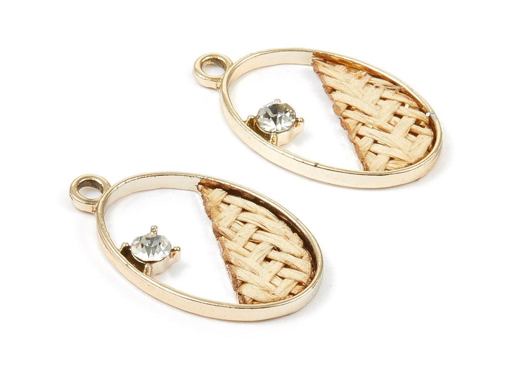 Handwoven Oval Rattan Charms - Alloy Oval Earrings and Pendant - Handwoven Alloy Earrings - Gold Tone Plated - 29.25x17.43x2.27mm - RT1267 - DOMEDBAZAAR