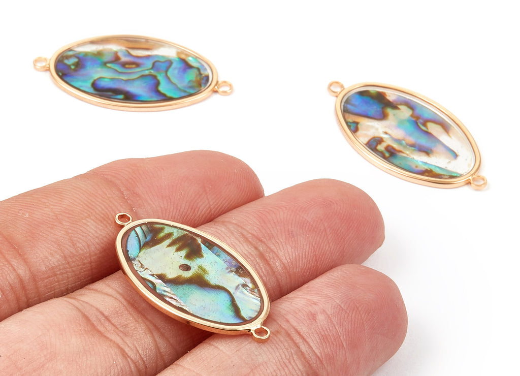 Abalone Shell Oval Connectors - Natural Abalone Shell Oval Earrings - Abalone Shell Necklace Pendant - 2 Holes - 31.22x16.26x1.28mm - SF1121 - DOMEDBAZAAR