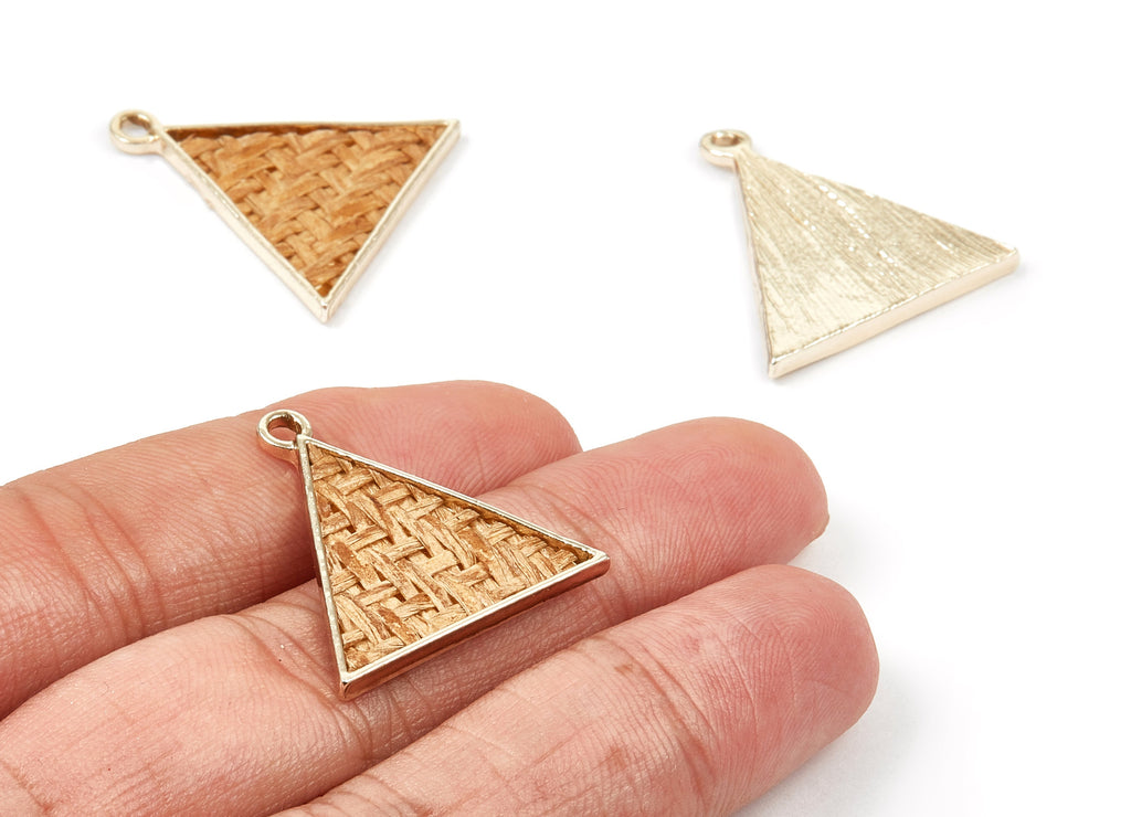 Handwoven Triangle Rattan Charms - Alloy Triangle Earrings and Pendant - Gold Tone Plated - 26.99x26.58x2.31mm - RT1261 - DOMEDBAZAAR