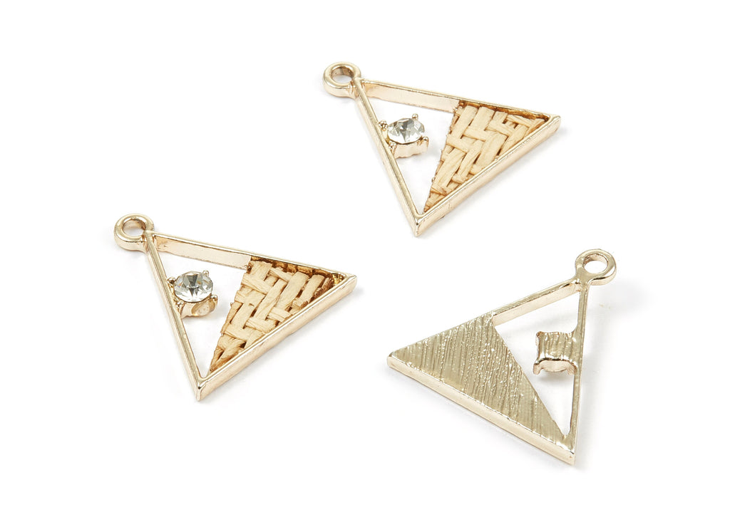 Handwoven Triangle Rattan Charms - Alloy Triangle Earrings and Pendant - Gold Tone Plated - 26.99x26.58x2.31mm - RT1263 - DOMEDBAZAAR