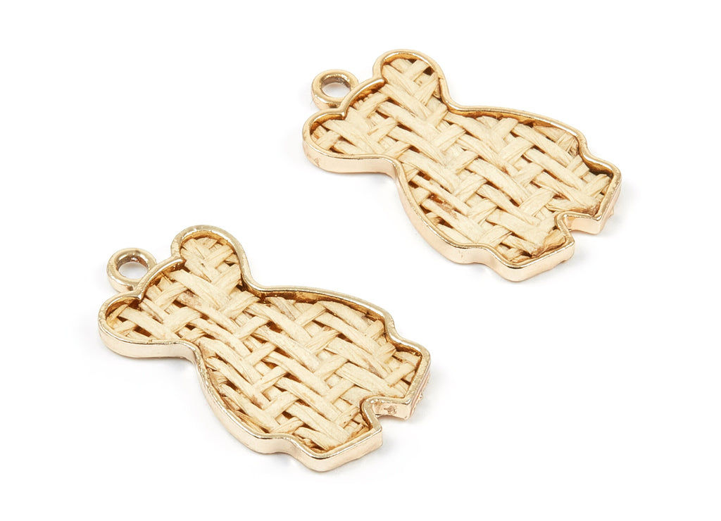 Handwoven Bear Rattan Charms - Alloy Bear Earrings and Pendant - Handwoven Alloy Earrings - Gold Tone Plated - 30.56x18.24x2.52mm - RT1270 - DOMEDBAZAAR