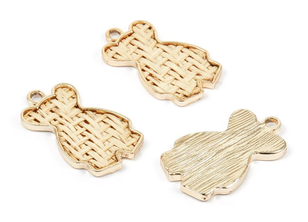 Handwoven Bear Rattan Charms - Alloy Bear Earrings and Pendant - Handwoven Alloy Earrings - Gold Tone Plated - 30.56x18.24x2.52mm - RT1270 - DOMEDBAZAAR