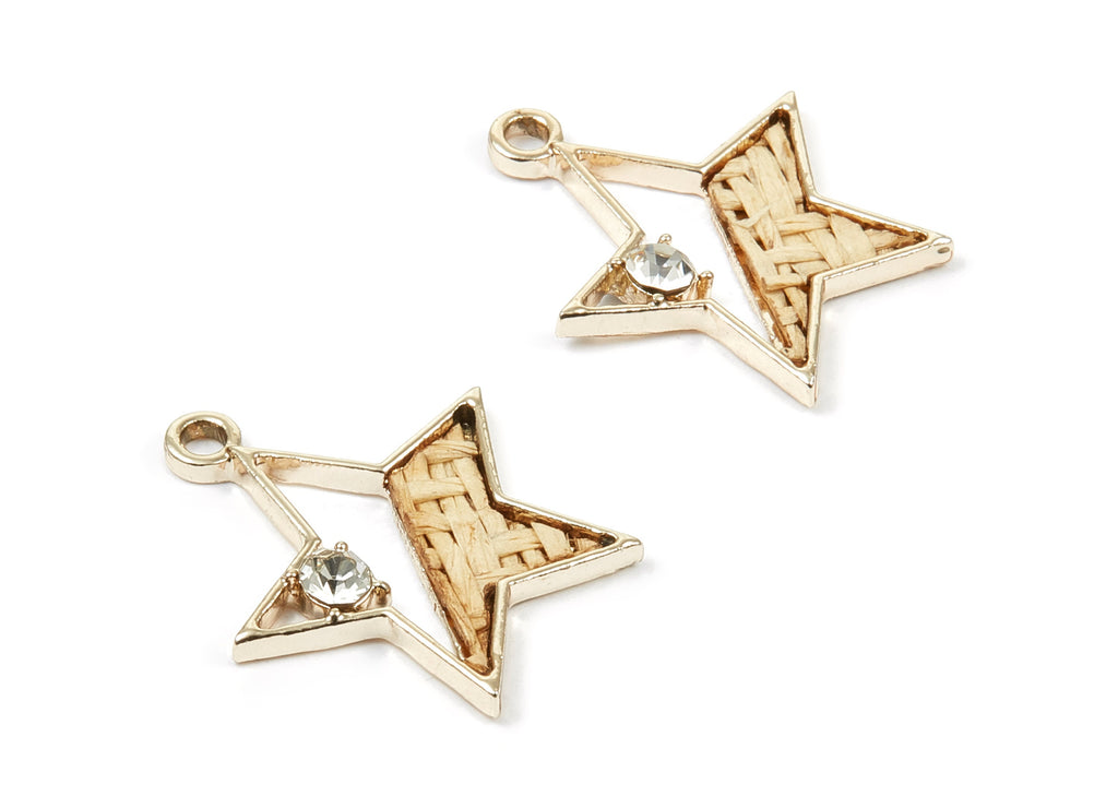 Hand Woven Star Rattan Charms - Alloy Star Pendant - Hand Woven Alloy Earrings - Gold Tone Plated - 27.2x24.4x2.33mm - RT1259 - DOMEDBAZAAR