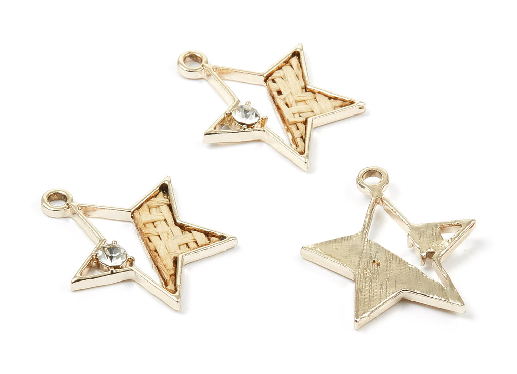 Hand Woven Star Rattan Charms - Alloy Star Pendant - Hand Woven Alloy Earrings - Gold Tone Plated - 27.2x24.4x2.33mm - RT1259 - DOMEDBAZAAR