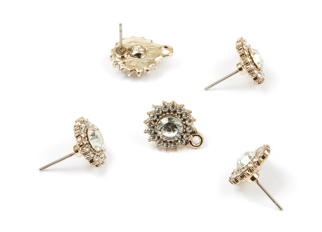 Alloy Sun Earring Stud - Zinc Alloy Crystal Sun Earring Post with Glass Beads - Gold Tone Plated - 15.68x12.37x2.4mm - ZZ1362 - DOMEDBAZAAR