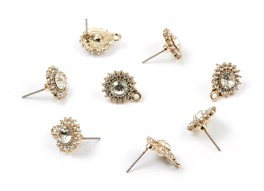 Alloy Sun Earring Stud - Zinc Alloy Crystal Sun Earring Post with Glass Beads - Gold Tone Plated - 15.68x12.37x2.4mm - ZZ1362 - DOMEDBAZAAR