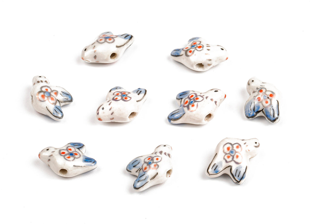 Glazed Ceramic Bird Beads - Carved Bird Beads - Handmade Beads - Necklace Beads - Connectors Beads - 18.9x13.79x7.53mm - NS1057 - DOMEDBAZAAR