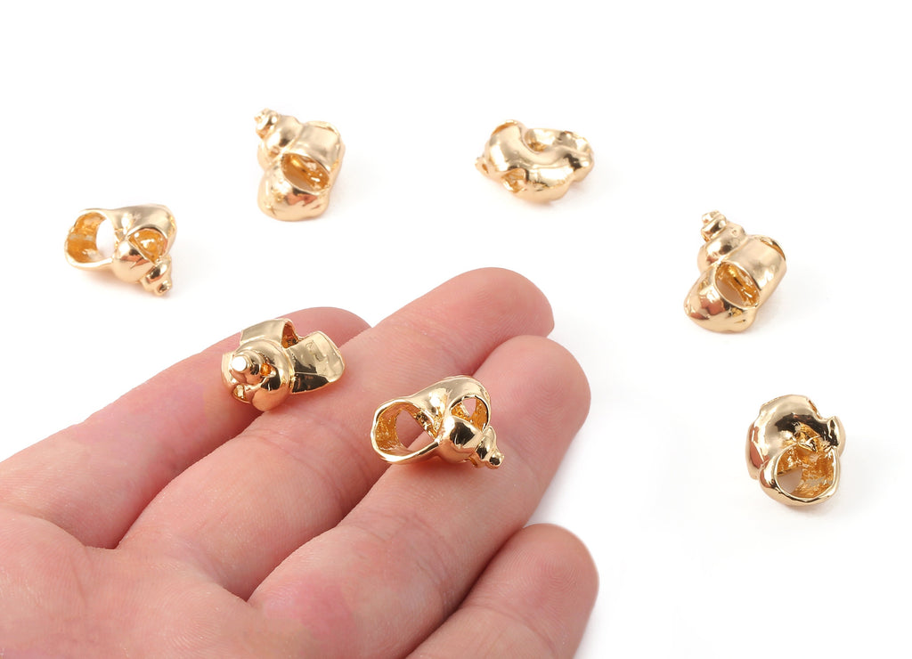 Brass Mussel Shell Earring Charms - Brass Cut Open Seashell Earring Pendant - 18K Real Gold Plated Brass - 16.91x12.86mm - RGP1223 - DOMEDBAZAAR