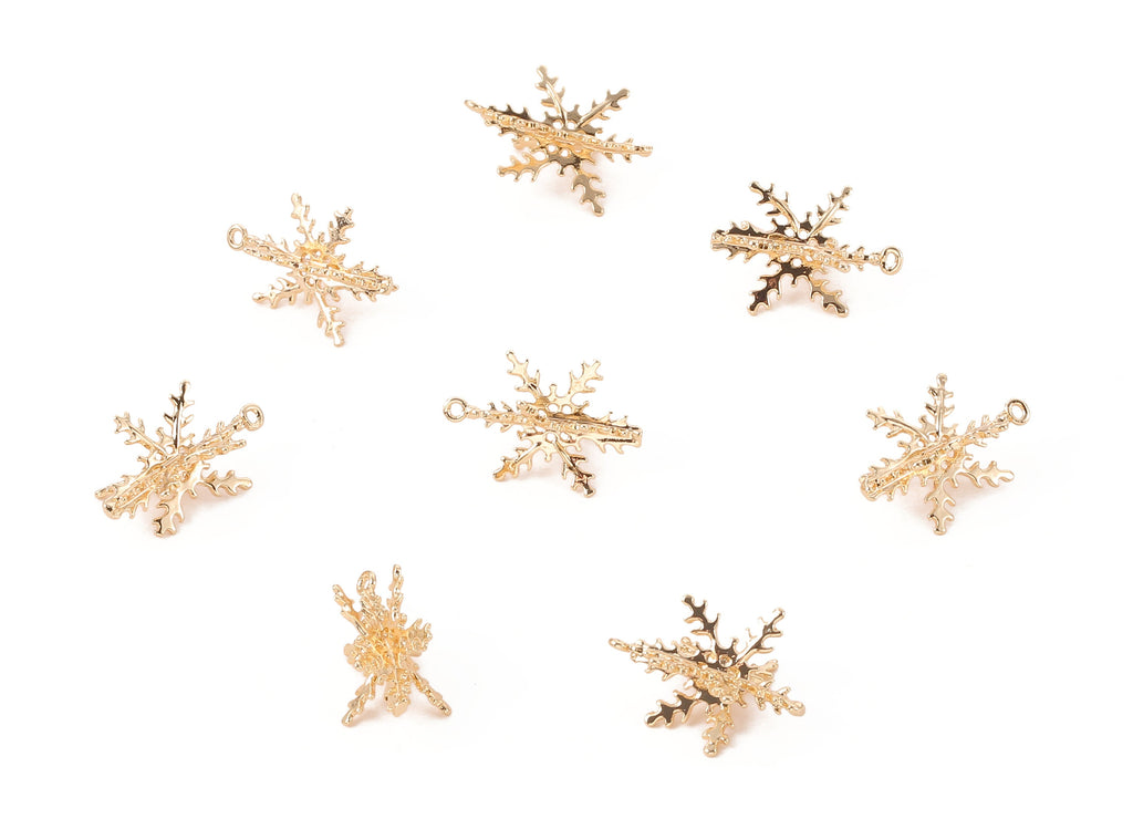 Brass 3D Snowflake Earring Charms - Brass 3D Snowflake Pendant - 18K Real Gold Plated Brass - Jewelry Supplies - 19.75x13.66mm - RGP1156 - DOMEDBAZAAR
