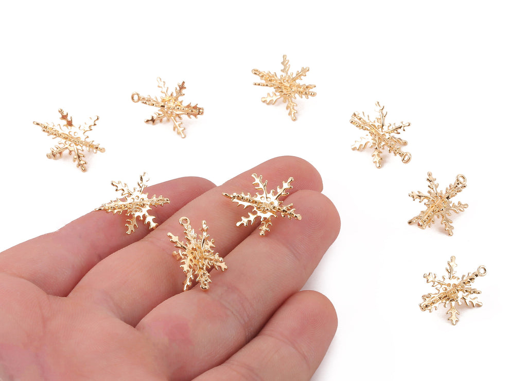 Brass 3D Snowflake Earring Charms - Brass 3D Snowflake Pendant - 18K Real Gold Plated Brass - Jewelry Supplies - 19.75x13.66mm - RGP1156 - DOMEDBAZAAR