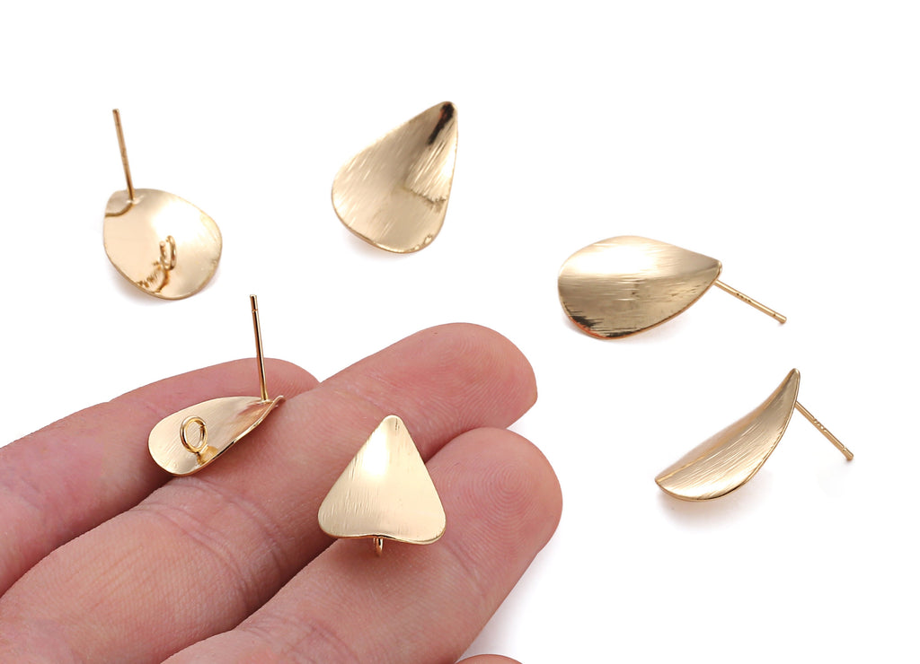 Brass Drop Earring Post - Brass Drop Earring Stud - 18K Real Gold Plated Brass Stud - Jewelry Supplies - 19.43x13.18x0.58mm - RGP1244 - DOMEDBAZAAR