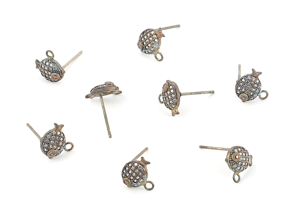 Brass Round Earring Stud - Zirconia Round Earrings Post - Jewelry Supplies - 9.35x9.11x1.58mm - PP2365 - DOMEDBAZAAR